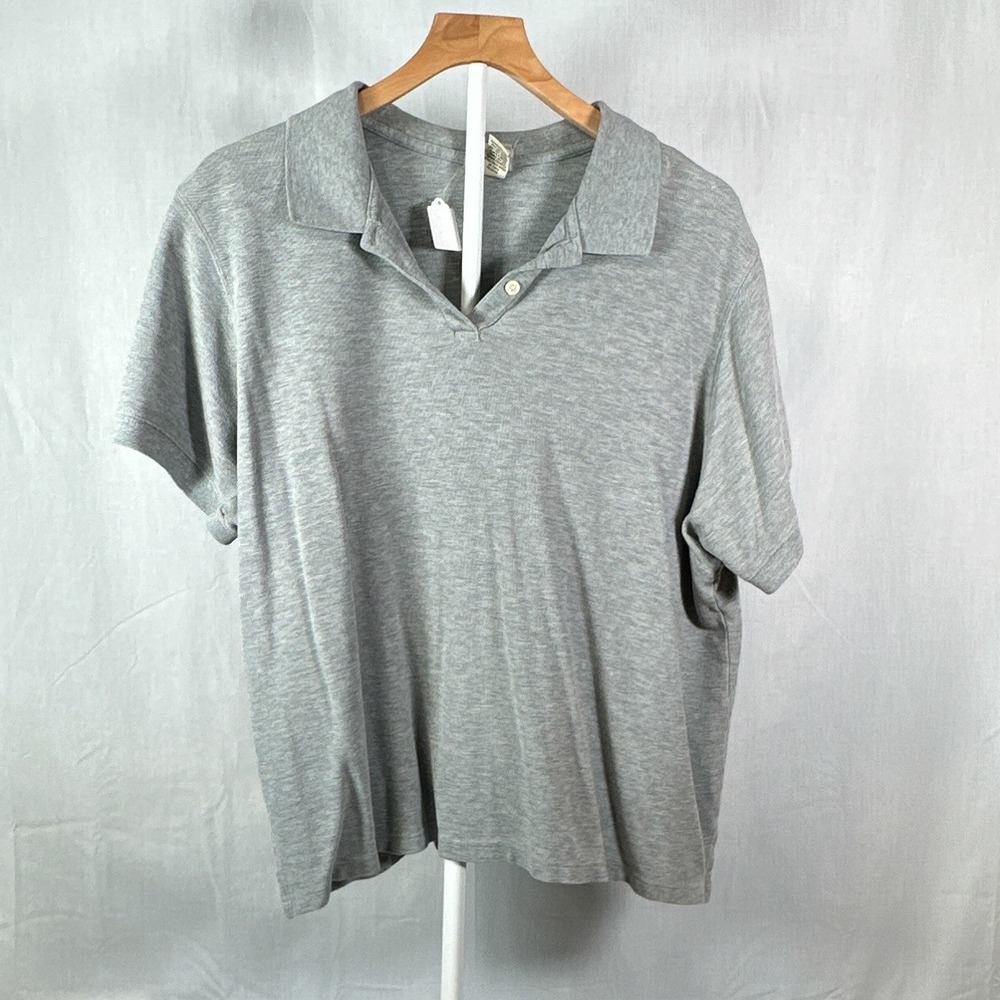 LL Bean Womens 1X Heather Gray Short Sleeve Polo Shirt Pique Knit 0 AVY2